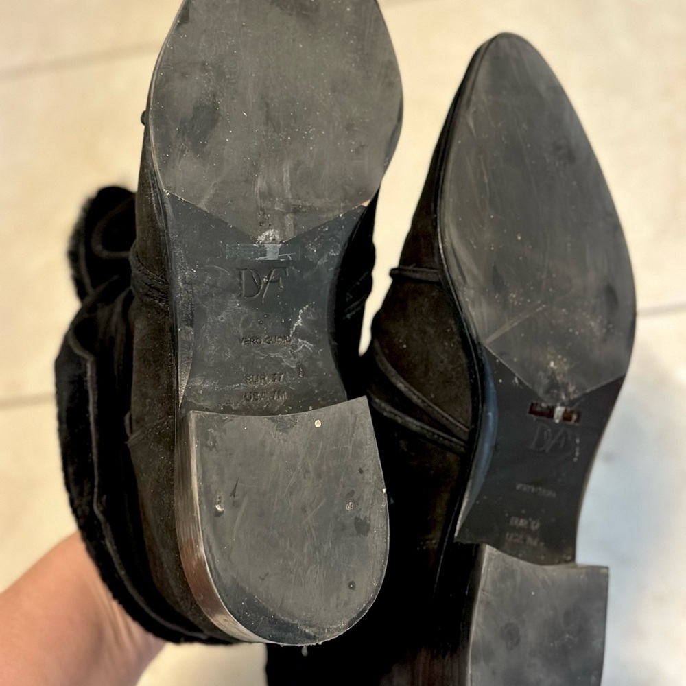 95% new Diane Von Furstrnburg Black Suede Fur-Lined Booties - Picture 4 of 4